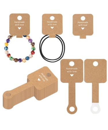 joycraft 100Pcs Self Adhesive Bracelet Display Cards Kraft Handmade with Love Blank Cards Jewelry Packaging for Selling Hanging Display Cards for Jewelry Bracelet and Necklace(4 x1.5) A*100pcs