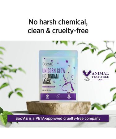 Soo'AE Unicorn Glow Hologram Mask - Clarifying Brightening Hydrating Foil Mask with Charcoal, Niacinamide, and Witch Hazel - Buy Online on SooperMarket.com