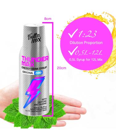 Fruttamax Thunder Max Light Energy Syrup - Sugar-Free Zero-Calorie Drink with Caffeine & Taurine | 500ml - Buy Online on SooperMarket.com