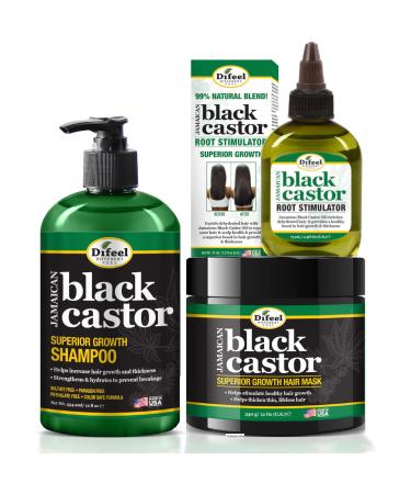 Difeel Jamaican Black Castor Superior Growth 3-PC Hair Care Set - Includes 12 oz Shampoo  12 oz Hair Mask & 2.5 oz. Root Stimulator