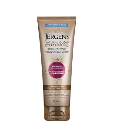Jergens Natural Glow +Nourish Daily Moisturizer & Gradual Sunless Self Tanning Body Lotion for Dry Skin Medium to Deep Shade (220 mL) Medium to Deep Nourish