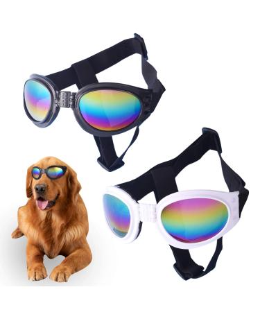 2 Pcs Dog Goggles Dog Sunglasses Dog Goggles Eye Protection Windproof Dog Glasses Anti-Fog Uv Protection Sun Glasses for Cat & Small Dogs (Black and White)