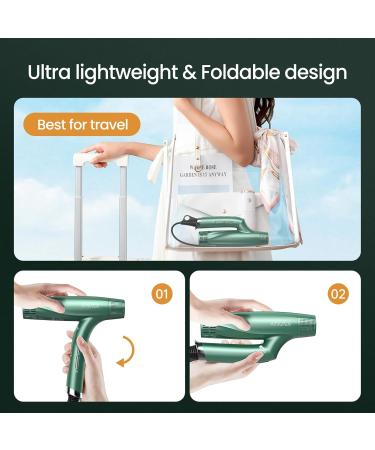 Professional Hair Dryer with Diffuser & Nozzles - 1875W 12 Modes Fast Drying Negative Ion Technology Olive Green - Perfect for All Hair Types - Buy Online on SooperMarket.com