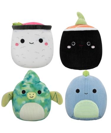 Squishmallows JPT0791 JPT 3.5" 4-Pack Squeaky Plush Dog Toys (Shozo Shun Fletcher Rashad) (Amazon) (polybag) Multicolour