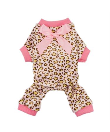 Fitwarm Leopard Ribbon Soft Velvet Dog Pajamas for Pet Dog Clothes Comfy Pjs (Small)