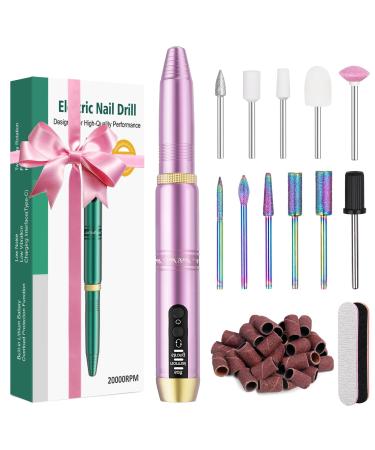 Subay Nail Drill Cordless Rechargeable Electric Nail Files with 12 Bits Professional Nail Drill for Acrylic Nails Gel Efile for Nails Manicure Pedicure Kit Gifts for Women Mum(Pink)