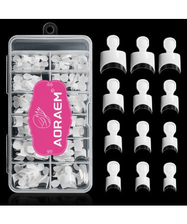 AORAEM White French Nail Tips 120pcs Short French Style Acrylic Nail Tip 12 Sizes False Nail Clear and White Press on Nails for Women(White-Clear) A-Short French-White Clear-120