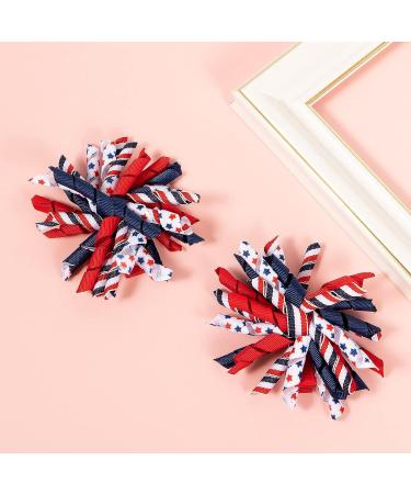 Patriotic 4th of July Korker Hair Bow Clips for Girls - Red White Blue Stars Stripes Ribbon Alligator Barrettes - Kids Xmas Gift - Buy Online on SooperMarket.com