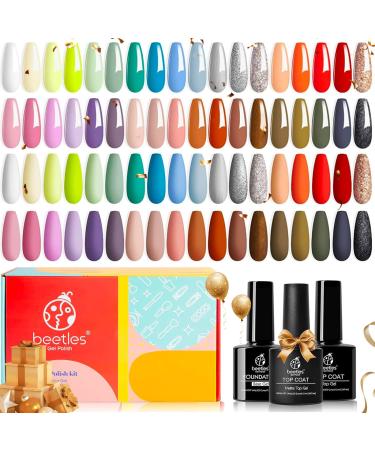 Beetles Gel Nail Polish Kit 39Pcs 36 Colors with 3pcs Base/Top Coat White Green Pink Red Blue Purple Brown Gray Nail Art Gifts for Women UV Led Nail Lamp Christmas Gel Nail Kit 1-36 Colors Texas Rose