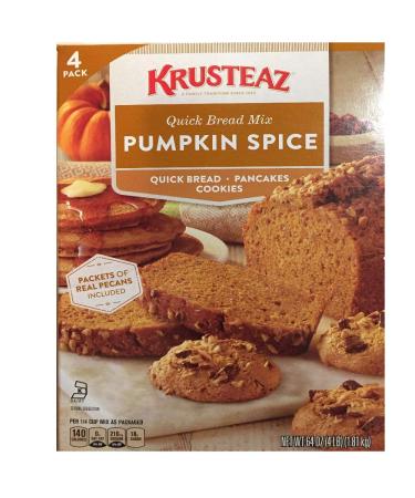 Pumpkin Spice Bread Quick Bread - Krusteaz Quick Bread Supreme Mix, NET WEIGHT 64 oz. (FOUR 1 lb MIX PACK)
