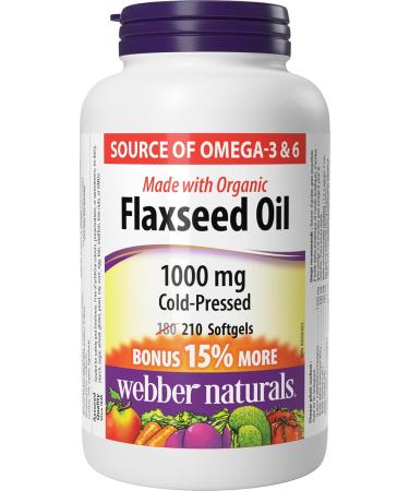 Webber Naturals Flaxseed Oil 1000 mg 210 Softgels Plant Source Omega-3 For Heart Brain and Cardiovascular Health & Vitamin E 400 IU 120 Softgels Natural Source of Vitamin E Antioxidant Support SUPPLEMENT + VITAMIN ECS165693 - Buy Online on SooperMarket.com