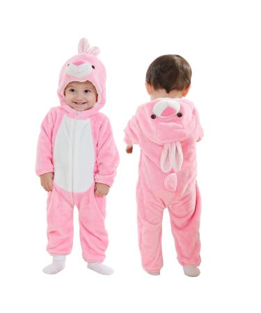Doladola Baby Boy's Girl's Rompers Animal Hooded Onesie Toddler's Jumpsuits Autumn Winter Outfits 24-30 Months Pink Rabbit