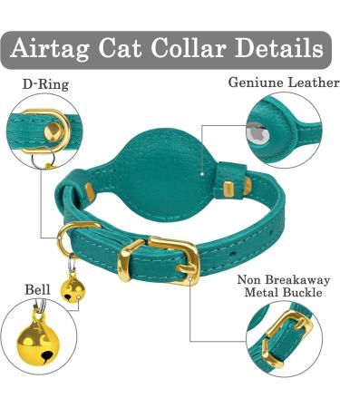 Oopsdoggy Leather Airtag Cat Collar with Bell | Durable GPS Pet Collar for Cats & Small Dogs | Light & Stylish Design (Aquamarine) - Buy Online on SooperMarket.com