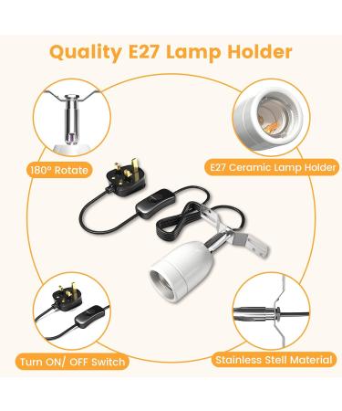Bonlux 200W Ceramic Reptile Heat Lamp Holder with ON/Off Switch - E27 Base Rotatable Light Holder for Turtle Snake Lizard - No Heat Bulb Included - Buy Online on SooperMarket.com