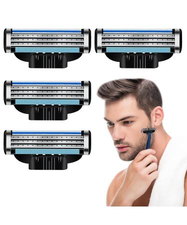 4 Pcs Razor Blades Refills Men's 3-Layer Refills Replacement Blade Compatible with Most Handles Universal Double Lubrication Strip Enhanced Glide Manual Shaver Blades for Me Malen Boyfriend Father
