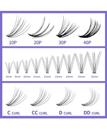 300PCS Cluster Lashes Extension DD Curl 10D 0.07mm 8-16mm | Wide Stem Individual Eyelashes Clusters | DIY Eyelashes Extensions Kit | RR-8-16mm Cluster Lashes-10D-0.07-DD - Buy Online on SooperMarket.com