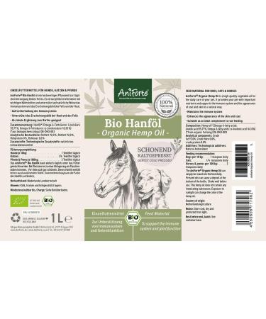 AniForte Cold-Pressed Organic Hemp Oil for Dogs & Horses - 1L 100% Pure BARF Oil | Premium Natural Product Without Additives - Buy Online on SooperMarket.com