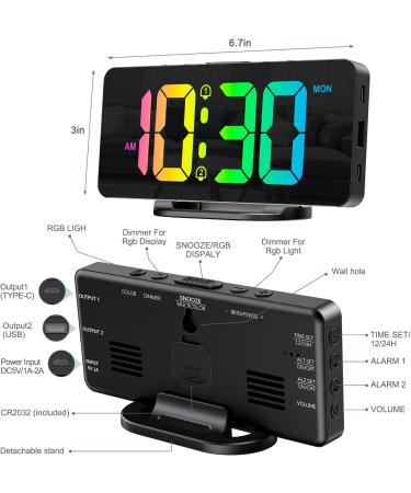 Ankilo Digital Alarm Clock for Deep Sleepers | RGB Color Changing Night Light & Charging Station | Bright LED Bedside Clock for Kids & Adults - Buy Online on SooperMarket.com