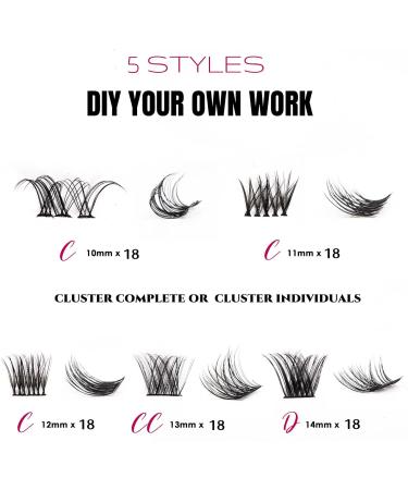 90 Pcs Reusable DIY False Eyelashes Kit with 5 Style Cluster Lashes - Natural Russian Lashes Extensions - Clear Glue Included - 10-14mm Individual Lashes in C CC D Curl - Buy Online on SooperMarket.com