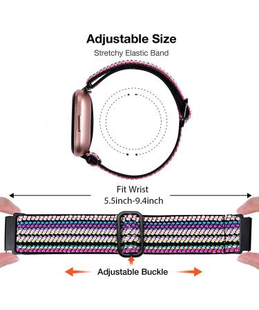 BOTNUW 4 Pack Elastic Bands for Fitbit Versa Smart Watch - Adjustable Nylon Straps for Women Men - Boho Green, Colorful, Leopard Prints - Buy Online on SooperMarket.com