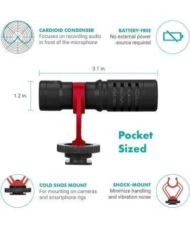 Movo VXR10 Universal Video Microphone with Shock Mount, Deadcat Windscreen, Case - Shotgun Mic for iPhone, Android, Canon EOS, Nikon DSLR Cameras & Camcorders - Buy Online on SooperMarket.com