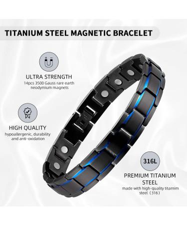 MagEnergy Black Titanium Steel Magnetic Bracelet for Men - Adjustable 8.5 inches - Buy Online on SooperMarket.com