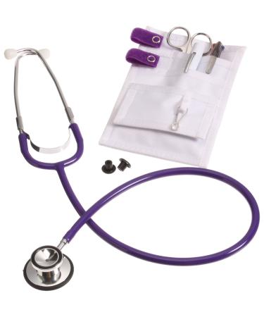 ADC Nurse Combo-Lite Kit with Pocket Pal II Medical Organizer Lister Bandage Scissor 3-Color Pen Adlite Disposable Penlight and Proscope 670 Dual-Head Stethoscope Purple