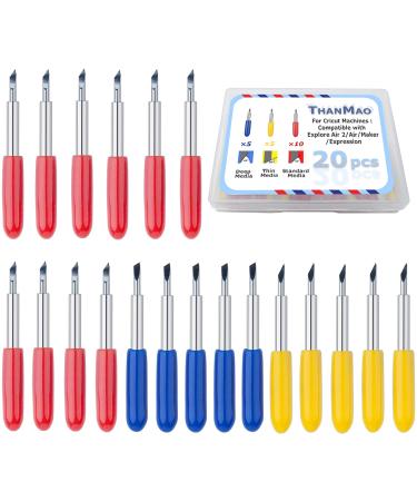 20 Pcs Replacement Blades for Cricut Explore Air2/Air 3 /Maker Cutting Machines - Including 5PCS Fine-Point Blades, 10PCS Standard Blaeds and 5PCS Deep Cutting Blades for Replacement Cricut Blades