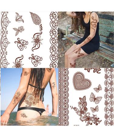 Brown Henna Temporary Tattoo Stickers - Waterproof Lace Designs for Women - Festive Party Favors - 5 Sheets - Buy Online on SooperMarket.com