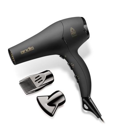 Andis 80480 1875-Watt Tourmaline Ceramic Ionic Salon Hair Dryer with Diffuser, Fast Dry Low Noise Blow Dryer, Travel Hairdryer for Normal & Curly Hair, Soft Grip, Black Soft Grip Black