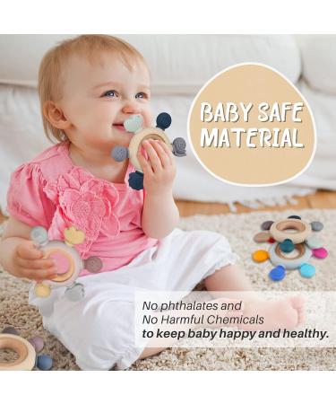 Organic Wooden and Silicone Baby Teething Toy Rings for Natural Pain Relief (Khaki) - Buy Online on SooperMarket.com
