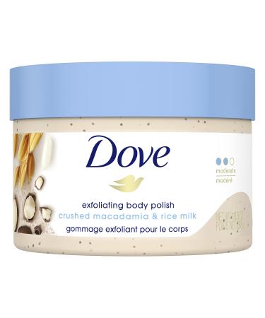 Dove Exfoliating Body Polish Scrub Reveals Visibly Smoother Skin Macadamia and Rice Milk Body Scrub That Nourishes Skin 10.5 oz