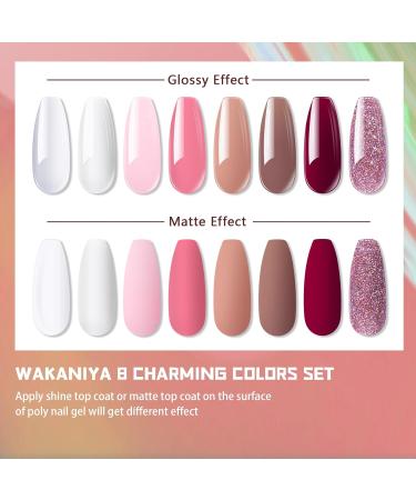 Wakaniya Poly Gel Nail Kit - 8 Colors for Fast Nail Extensions & Design | Starter-Friendly | Clear White Nude Pink 120ml - Buy Online on SooperMarket.com