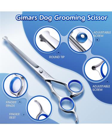 Gimars 5 in 1 Professional Dog Grooming Scissors Kit - Titanium Coated Straight, Thinning, Curved Shears & Comb Set with Safety Round Tip - Heavy Duty, 4CR Material, Blue Color - Buy Online on SooperMarket.com