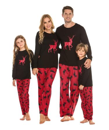 Ekouaer Christmas Matching Family Pajamas Sets Sleepwear Nightwear for Mens Womens Adults Kids Mom M Black