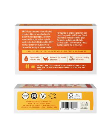 BRIXY Exfoliating Facial Cleansing Bar Even Skin Tone Rice Powder Vitamin C Ceramide Niacinamide | Soap Free pH Balanced Vegan | Healthy Skin Barrier - Buy Online on SooperMarket.com