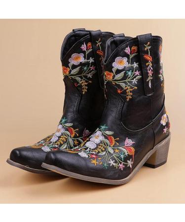 ZGRZPMGR Women's Western Cowgirl Embroidered Ankle Boots - Black (9.5-10) - Buy Online on SooperMarket.com