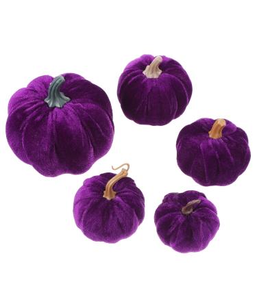 Didiseaon 5pcs Flannel Foam Pumpkin Autumn Decor Halloween Decor Velvet Pumpkins for Decorating Artificial Pumpkin Decoration Fall Decorations Home Decor Photo Prop Fake Pumpkin Set Purple Purple 14X12.5X12.5CM