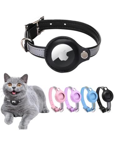 Airtag cat neck band leather Airtag collar cat reflectively adjustable GPS cat neck band Airtag case for tracking cat anti-losing air day cat for large/medium-sized/small cat (XS black XS (19-26cm) black