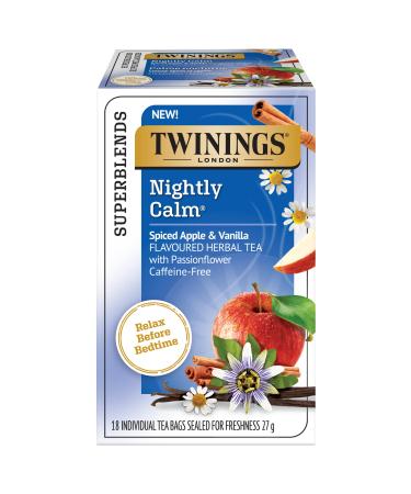 Twinings Nightly Calm | Spiced Apple & Vanilla Flavoured Herbal Tea with Passion Flower | Caffeine-Free Sleepy Time Tea | 18 Count (Pack of 6) | Enjoy Hot or Iced