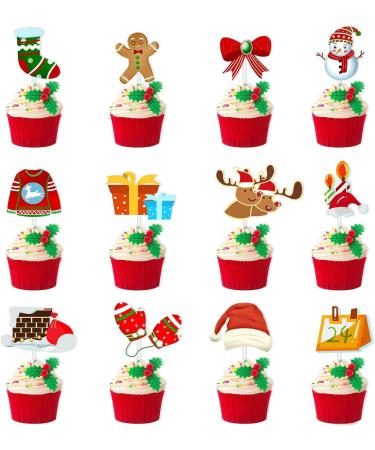 24 Pcs Christmas Cupcake Toppers Merry christmas Theme Elements Cupcake Food Picks for Christmas Party Baby Shower Kids Birthday Party Cake Decorations Supplies - Buy Online on SooperMarket.com