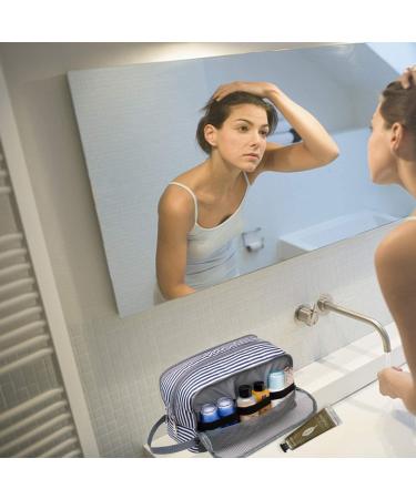 WANDF Water-Resistant Nylon Travel Toiletry Bag | Lightweight Dopp Kit for Men and Women - A-Blue Stripe - Buy Online on SooperMarket.com