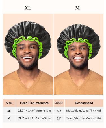 Mikimini Extra Large Black Shower Hoods (2-Pack) - Waterproof Reusable Hair Caps for Men & Women with Bright Green Border - Thick Braids & Double-Layer Design - Buy Online on SooperMarket.com