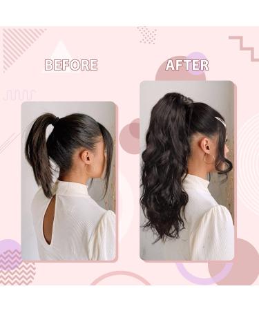 KooKaStyle Long Wavy Wrap Around Ponytail Extension 20 Inch Medium Brown - Synthetic Hair Piece with Bangs for Women - Buy Online on SooperMarket.com