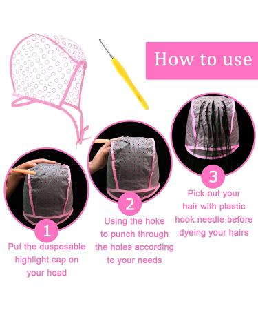 6-Piece Highlight Hair Cap Set with Needles | Salon Hair Coloring & Highlighting Dye Cap Kit | Hairdressing Tool in Purple, Blue, Pink - Buy Online on SooperMarket.com
