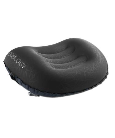 TREKOLOGY Ultralight Inflatable Camping Travel Pillow - ALUFT 2.0 Compressible, Compact, Comfortable, Ergonomic Inflating Pillows for Neck & Lumbar Support While Camp, Hiking, Backpacking Black
