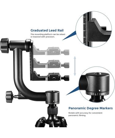 Neewer Professional Heavy Duty Metal Gimbal Tripod Head - 360 Degree Panoramic, 1/4'' Quick Release Plate, Bubble Level - for DSLR Cameras up to 30lbs - Buy Online on SooperMarket.com