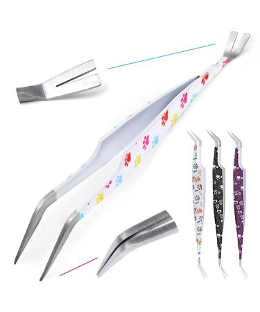 Helperfect Premium 2in1 stainless steel tick pliers for dogs and cats - gentle & effective tick remover - consisting of tick tweezers and tick hooks - perfect for all pet owners white