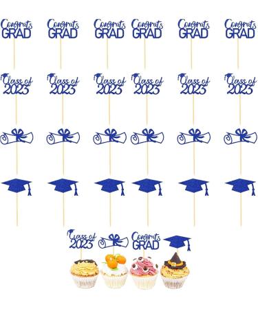 JINGLING Graduation Cake Toppers 24 Piece Graduation Cupcake Toppers Glitter Class of 2023 Graduation Caps Cupcake Picks for Party Cake Decorations Blue - Buy Online on SooperMarket.com