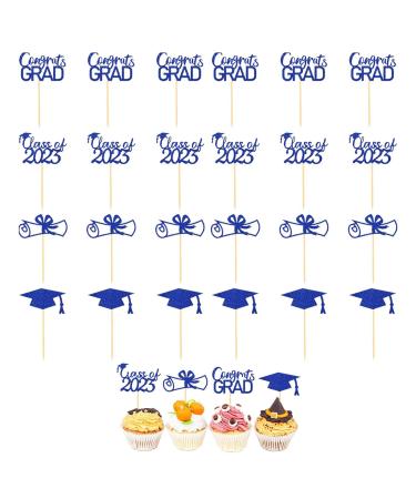 Virtcooy Graduation Cupcake Toppers 2023 - Class of 2023 Graduation Cupcake Toppers | Class of 2023 Graduation Cupcake Toppers Diploma Grad Caps Cake Toppers Picks for Graduation Blue